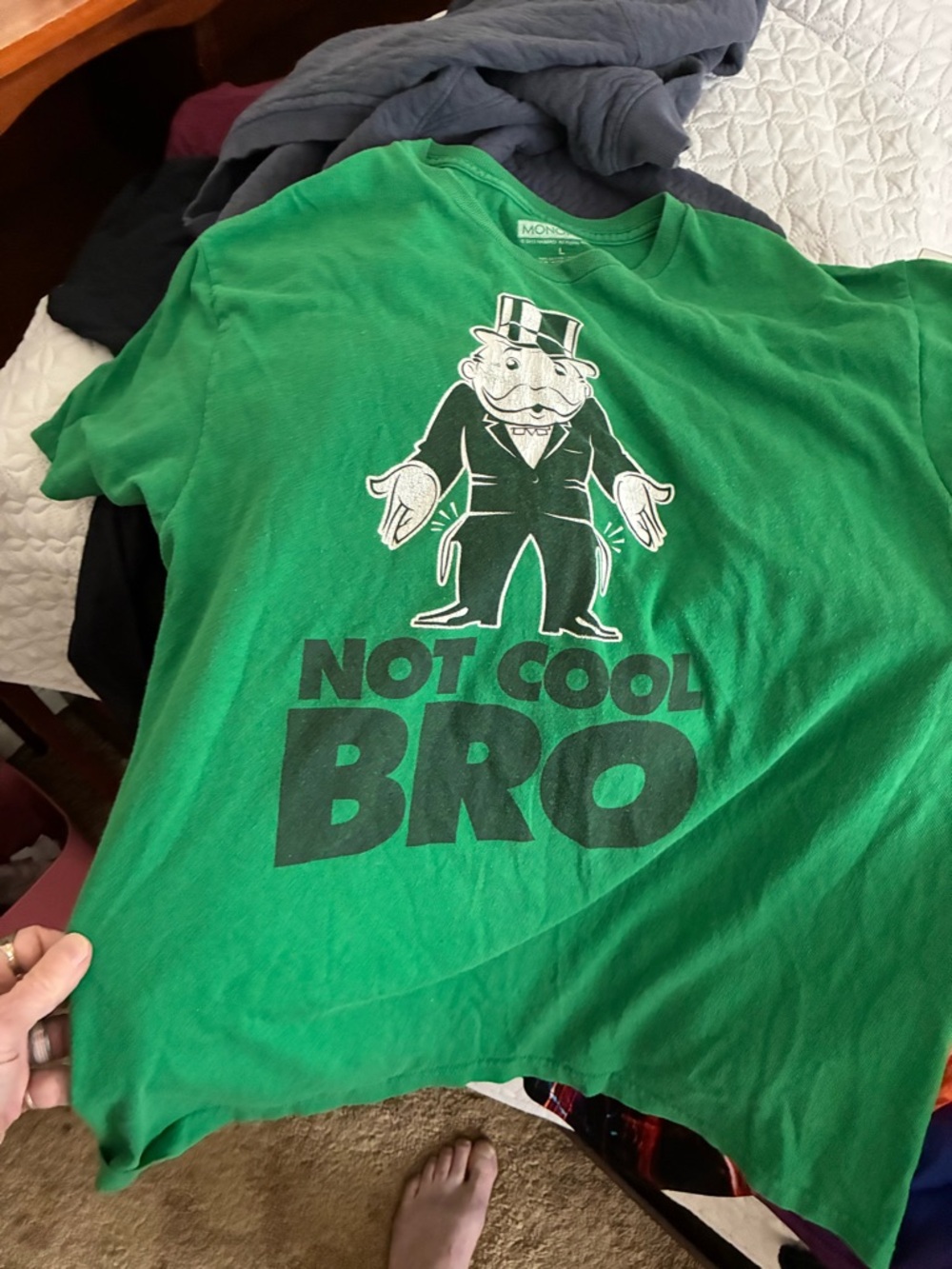 Green "Not Cool Bro" Graphic Tee Monopoly man